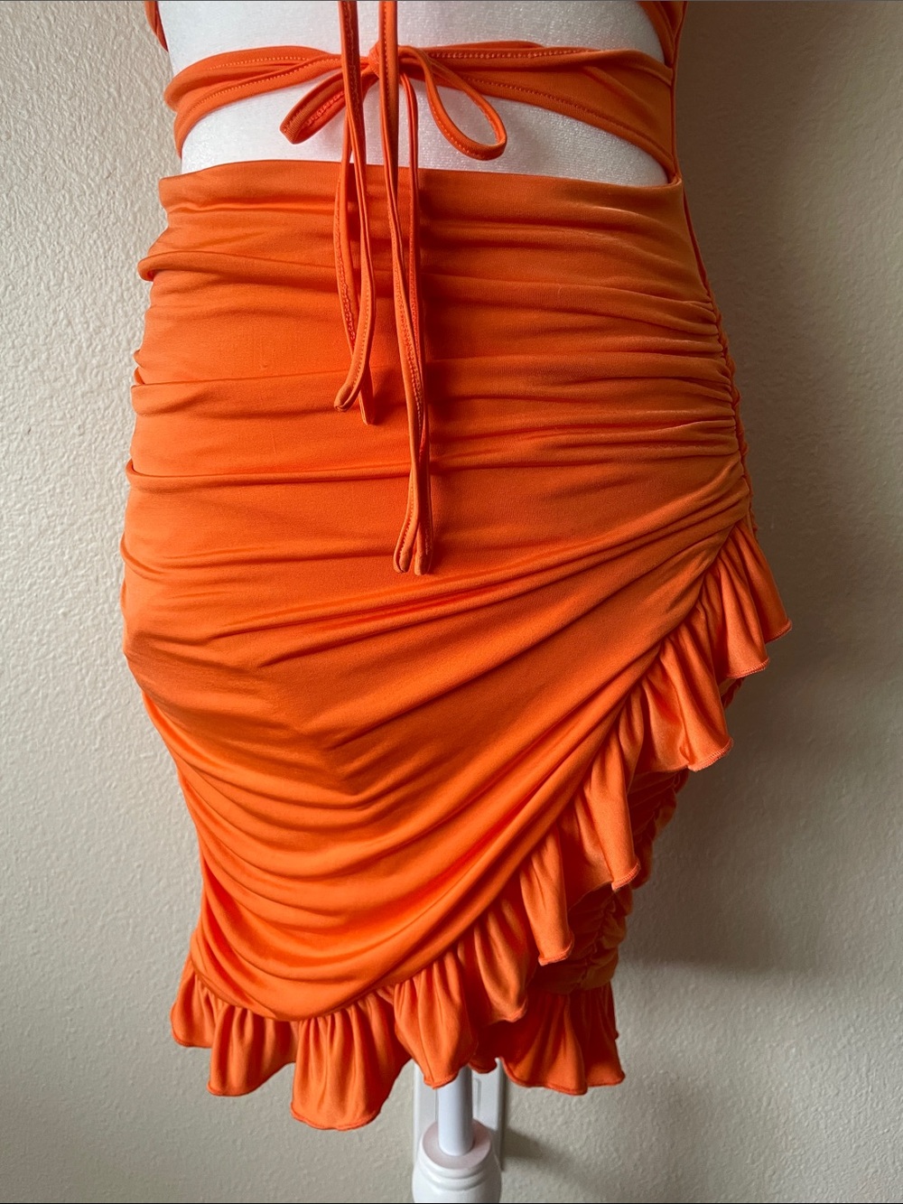 I.AM.GIA Orange Cutout Ruched Ruffle Midi Dress Size S Y2K Vacation - Picture 6 of 10